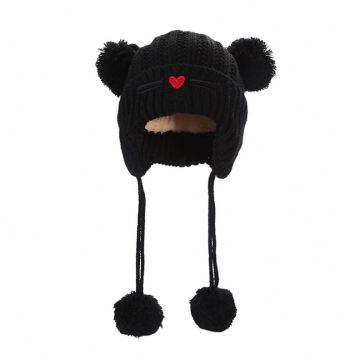 Cute Cartoon Jacquard Warm Beanie with Plush Lining for Kids