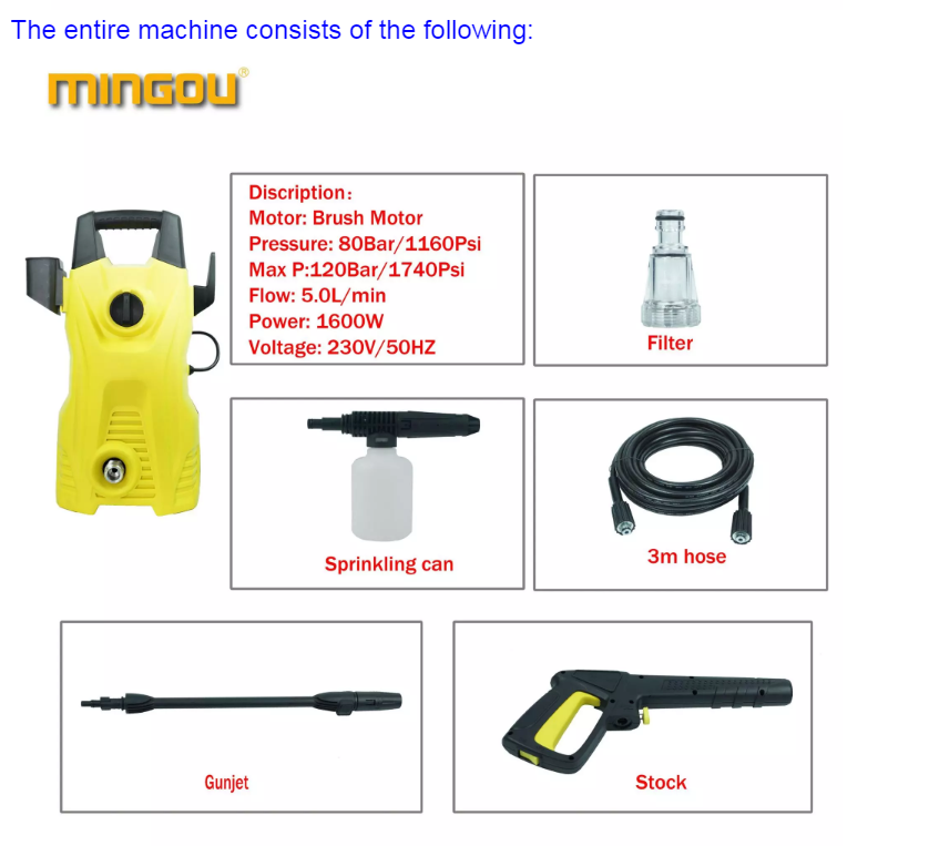 200 bares 1600W OEM Home Use Multifuncional High Pressher