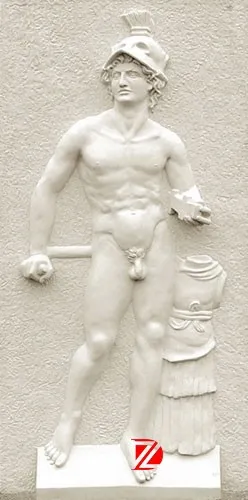 Nude man outdoor wall relief sculpture