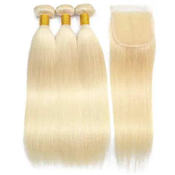 Wholesale 613 blonde ombre color cuticle aligned original brazilian human hair extensions straight wave.