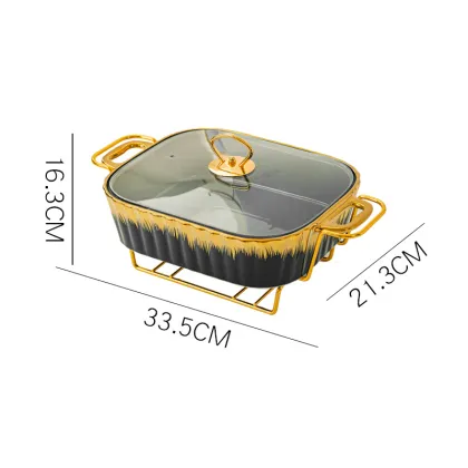 Luxury Rectangular Ceramic Dry Pot Food Warmer Set