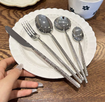Stainless Steel Hammered Hex Handle Salad Fork