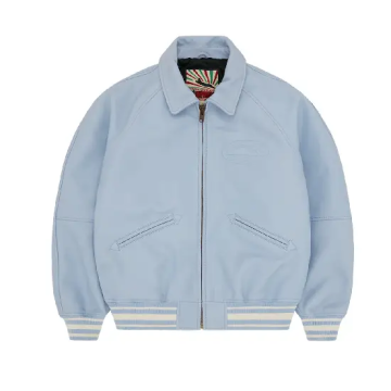 YuFan Custom LOGO Men's Baby Blue Varsity Jacket
