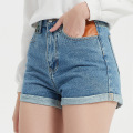 Anpassad sommar solid färg raka damer denim shorts