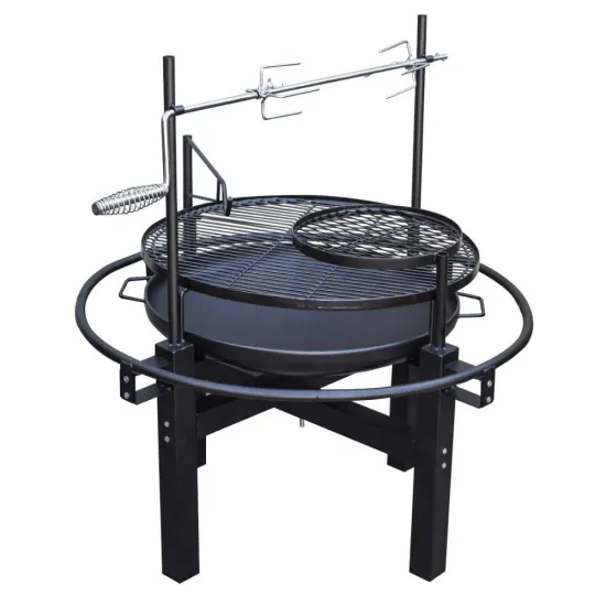 Outdoor multi functional cast iron steel fireplace bbq grill with rotesserie for backyard