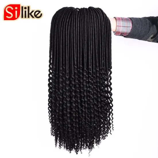 Synthetic Braiding Hair Extensions 20inch Goddess Locs Crochet Braids Black Wavy Faux Locs Crochet Hair Curly Ends Dreadlocks