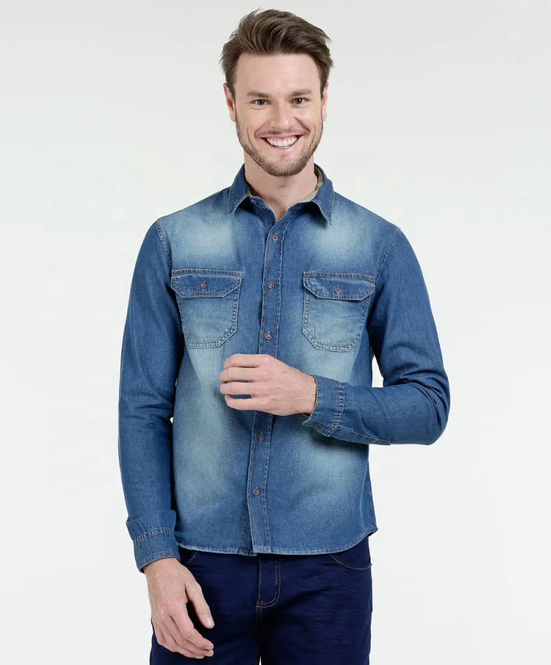 Custom-Made Men Long Sleeve Denim Causal Shirt