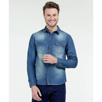 Custom-Made Men Long Sleeve Denim Causal Shirt