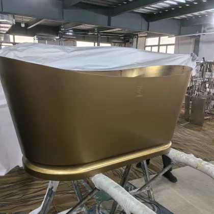 Brushed Brass Finish Bateau with Cast Iron Porcelain Bathtub 1670mm Long