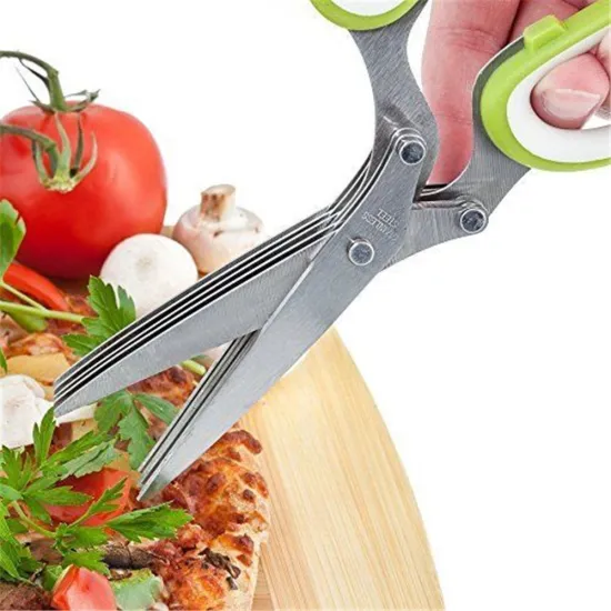 stainless steel 5 layers blades vegetable onion scallion herb cutting shear with cleaning brush for kitchen & office