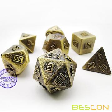 Bescon Ensemble de dés en métal solide Lode en laiton et minerai, Ensemble de 7 dés en polyèdre D&amp;D RPG en métal brut