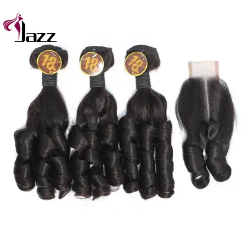 Wholesale Virgin Remy Fumi Curl 14 - 24 Inch Human Hair 3 Bundles With 2 X 4 Lace Closure Set With Wig Hat