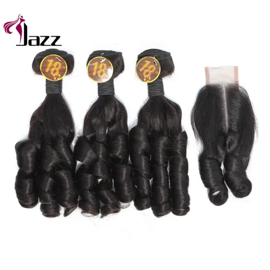 Wholesale Virgin Remy Fumi Curl 14 - 24 Inch Human Hair 3 Bundles With 2 X 4 Lace Closure Set With Wig Hat