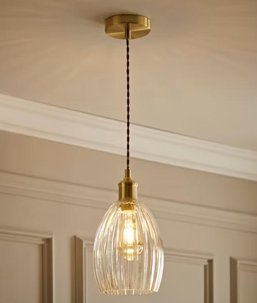 Brushed Gold and Ribbed Glass Pendant Ceiling Light (3)