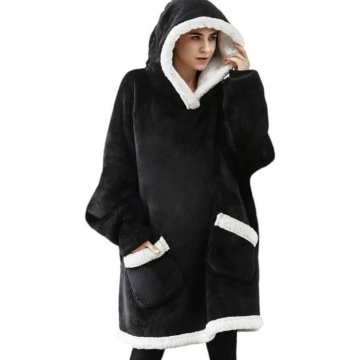 Adult oversized home wearable warm fleece blanket hoodie