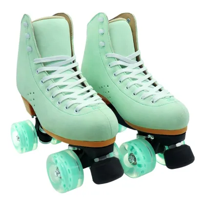 High-Quality Mint Green Suede Quad Roller Skates in the Classic Moxi-Style