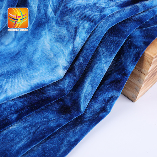 Tejido de terciopelo azul con efecto tie dye popular