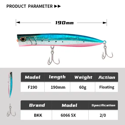 190mm Saltwater Fishing Lure: Slim Popper Bait for Tuna, Amberjack & Kingfish