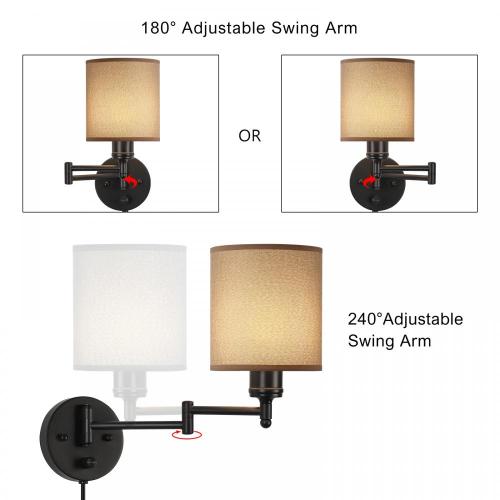 Swing Arm Wall Light Fixtures With Light-Brown Lampshade