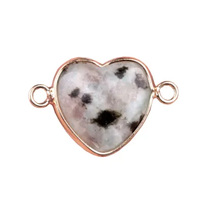 Kiwi Stone Love Heart Double Hole Gold Connector for DIY Making Jewelry