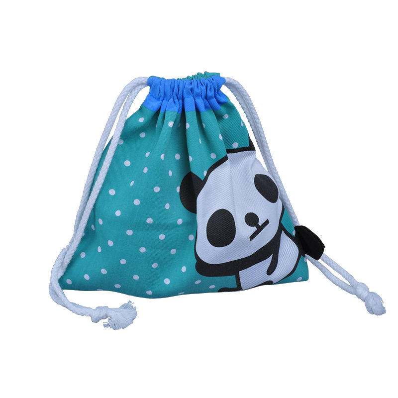Blue cotton fabric bag with panda logo 