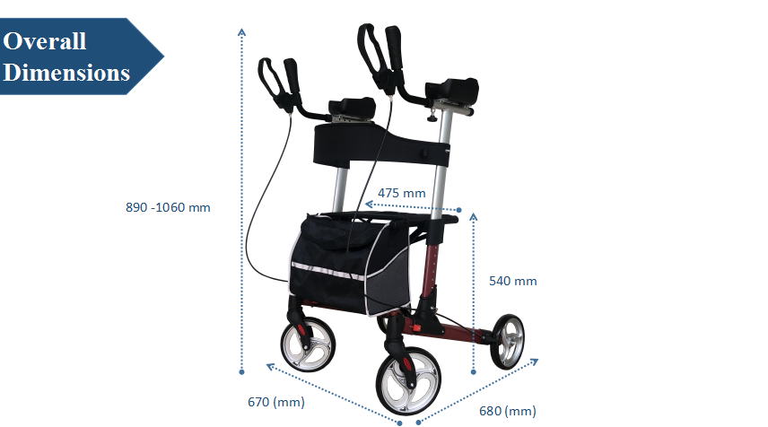 Volwassenen Walker dubbele vouwen aluminium rollator, rechtopstaande Walker voor volwassenen