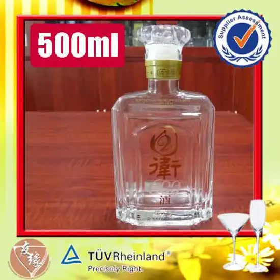 Custom design high white glass square liquor glass bottle 500ml