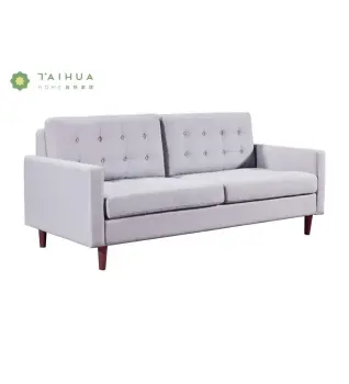 Grey Fabric Cushion Three Seat Sofa with Legs