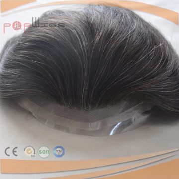 Perimeter Silicone Full Handtied Grey Color Hair Mixed Black Hair Pieces