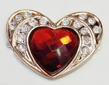 Heart Metallic Plastic Shoe Flower; Footwear Trimming with Heart Diamond Covered