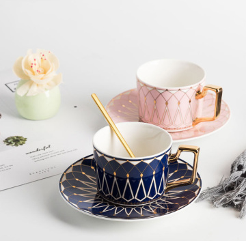 European Luxury Ceramic Milk Mug Coffee Tea Cup Set with Gold Handle