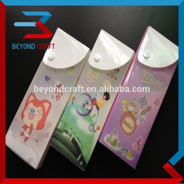 Good price PP slide pencil box with buttons closure for students with logo printing