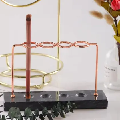 Handcrafted Marble and Brass Makeup Brush and Lipstick Stand