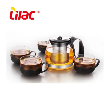 Lilac glass tea pot set with cups