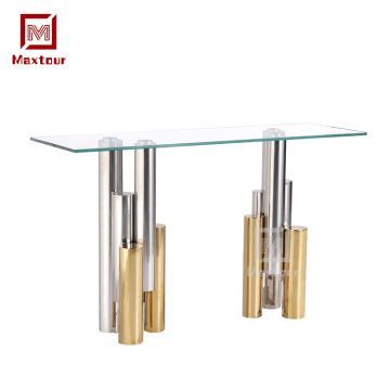 Luxury Modern Console Tables with Stainless Steel Base and Clear Glass Top