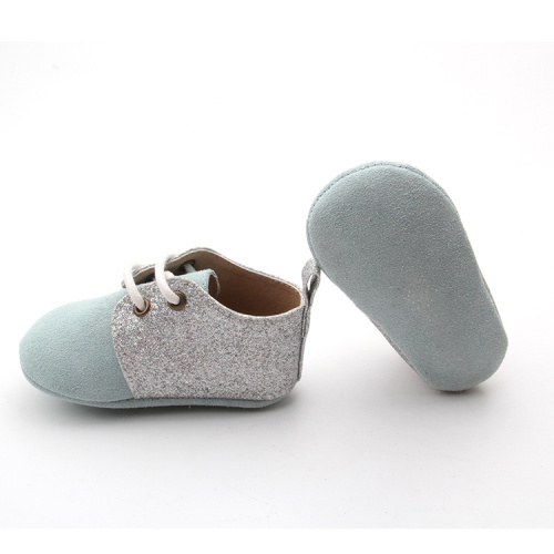 Zapatos para recién nacidos unisex de cuero suave con purpurina para bebés y niños pequeños