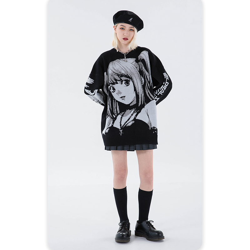 Mäns anime tjej grafisk crewneck tröja