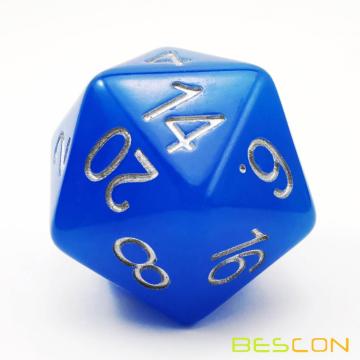 Bescon Jumbo Glowing D20 38MM, grande taille 20 côtés bleu dés lueur dans l&#39;obscurité, Big 20 Faces Cube 1,5 pouces