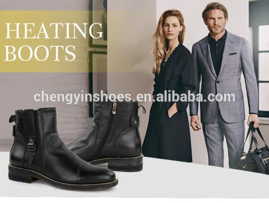 2017New Alibba Wholesale canada high neck men's battery heated winter warm flat ankle boots with black fur