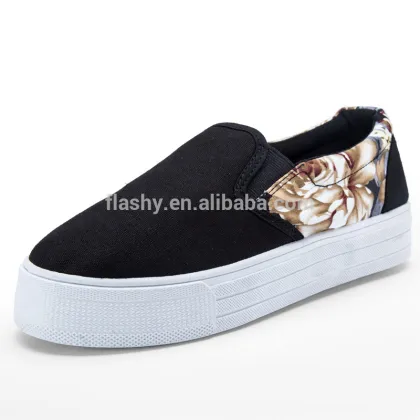 Wholesale high platform shoes slip on wedge heel canvas shoe