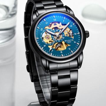 Men's Automatic Skeleton Steel Band Mechanical Watch with Multi-Color Options
