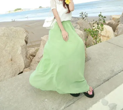 Korean Fairy Double Layer Chiffon Long Summer Beach Skirt Q905