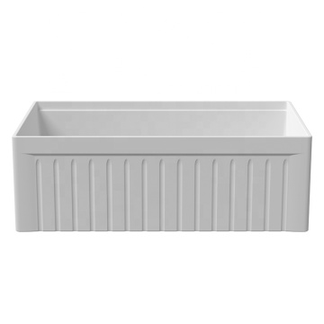 White Glazed Fireclay Rectangular Kitchen Sink Without Faucet