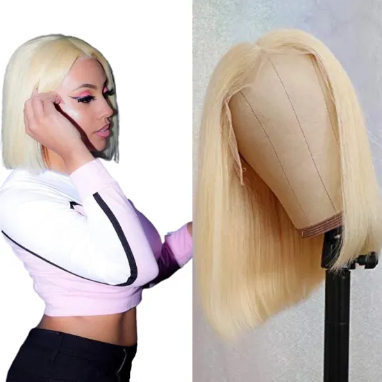 Cheap Short Blonde 613 Colored Bob Wig For Black Women Human Hair Swiss Hd Lace Frontal Closure Wig 150% Density Lace Front Wig