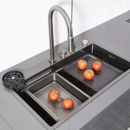 Feiyu Stainless Steel Kitchen Sink - Large Integrated Waterfall Style 304 Stainless Steel Kitchen Sink