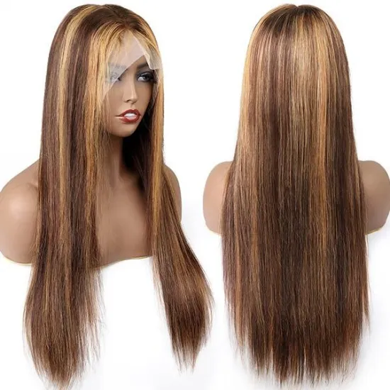 SPARK Virgin Remy Human Hair Wigs Straight HD Lace Front Wigs Highlight Brown Ombre Hair Wig