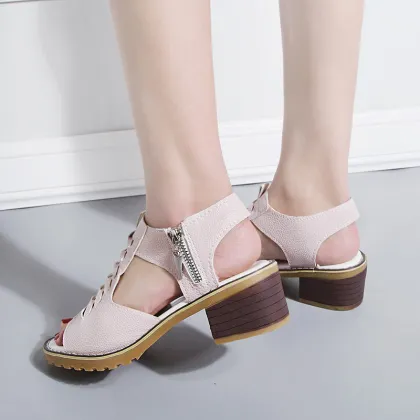 Women PU High Heel Roman Sandals