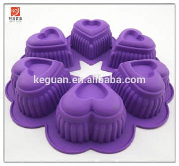 S-B003 popular nice design colorful silicone 6 heart shape silicone cake baking mould