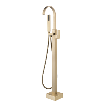 Brushed Gold Brass Floor-Mounted Standalone Bathtub Faucet