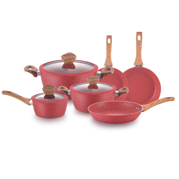 Non Stick Non Aluminum Cookware Set with Wooden Bakelite Handles